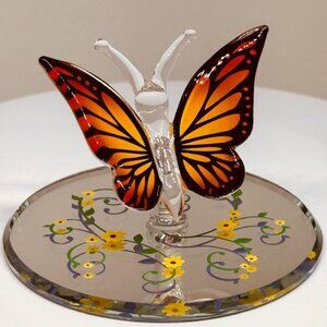 Monarch Butterfly Glass Figurine Handcrafted Orange Black Decor